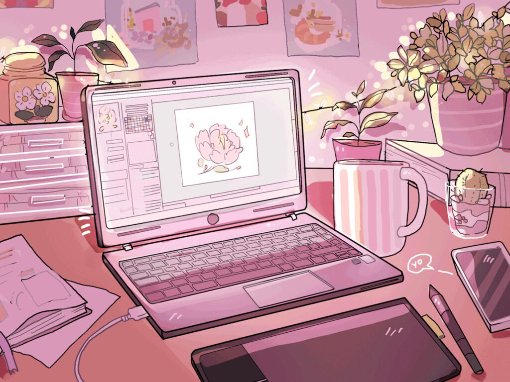 Pink Anime Aesthetic Laptop Wallpaper