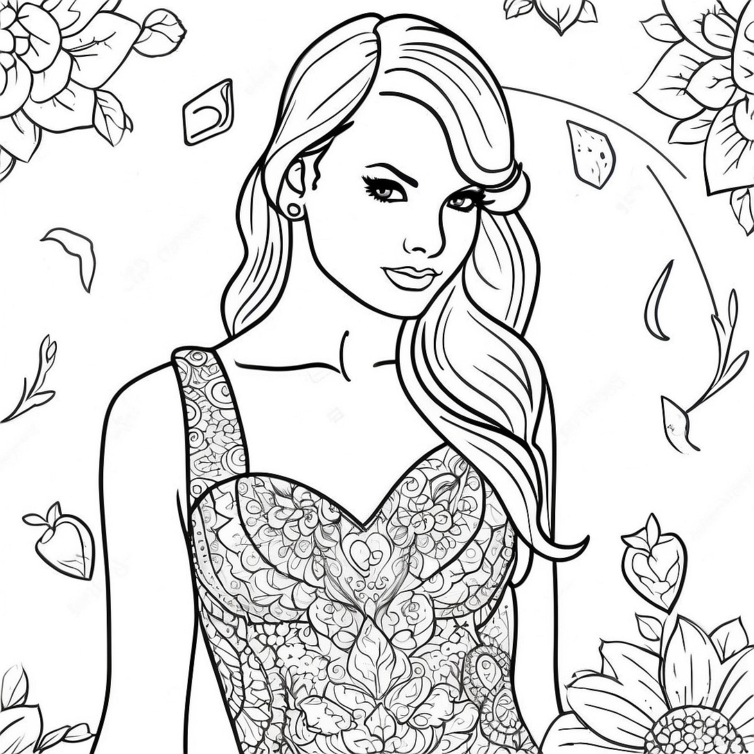 Taylor Swift in a Sparkly Dress Coloring Page | Taylor Swift 1989 coloring page