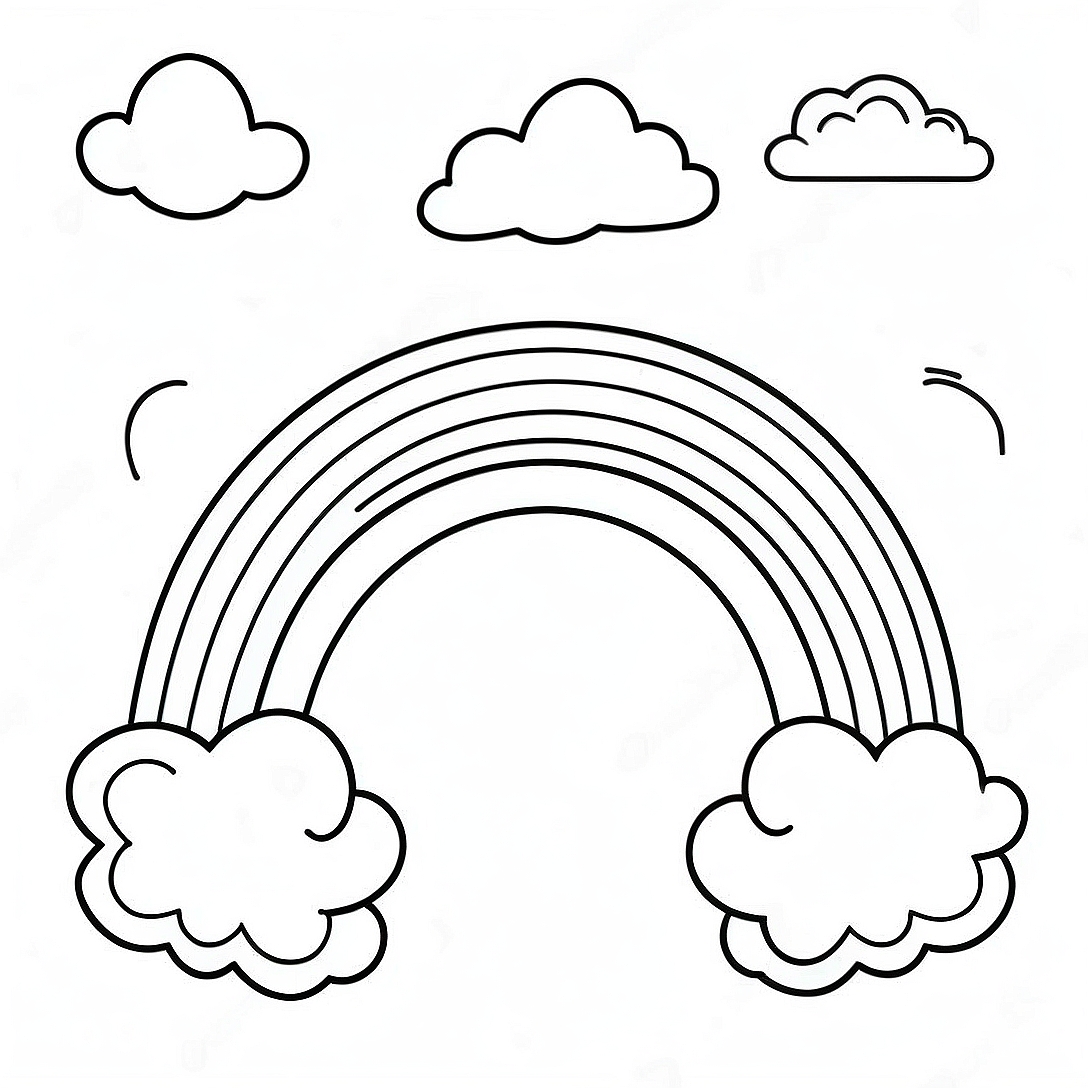 Colorful Rainbow with Clouds Coloring Page | Rainbow coloring page