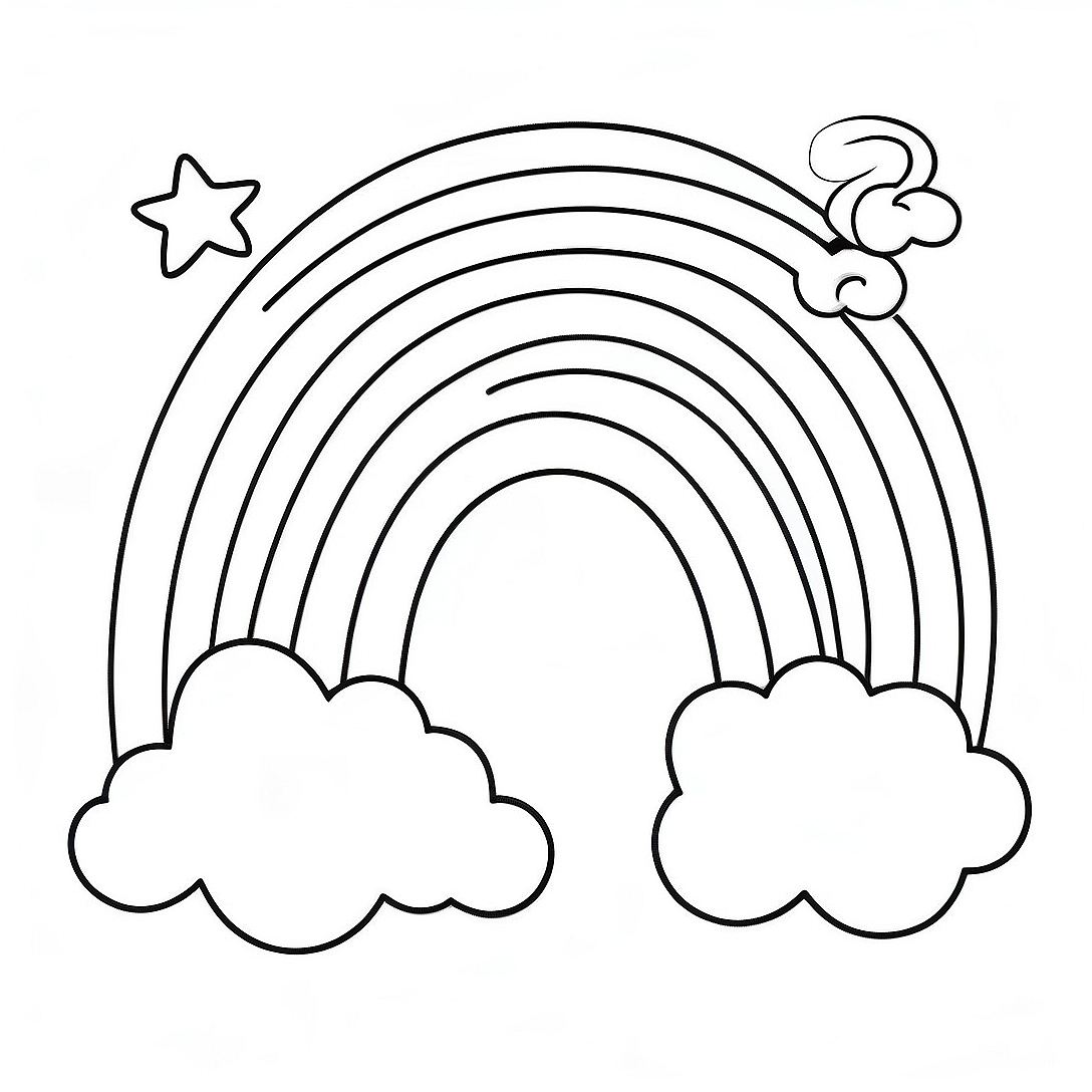 Colorful Rainbow with Clouds Coloring Page | Rainbow coloring page