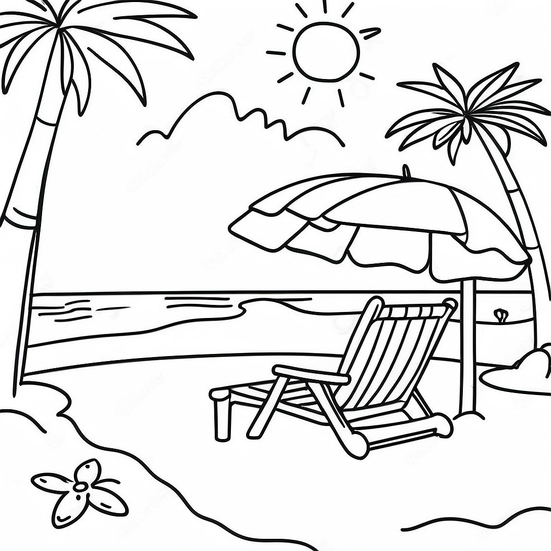 Summer Beach Scene Coloring Page | Summer coloring page
