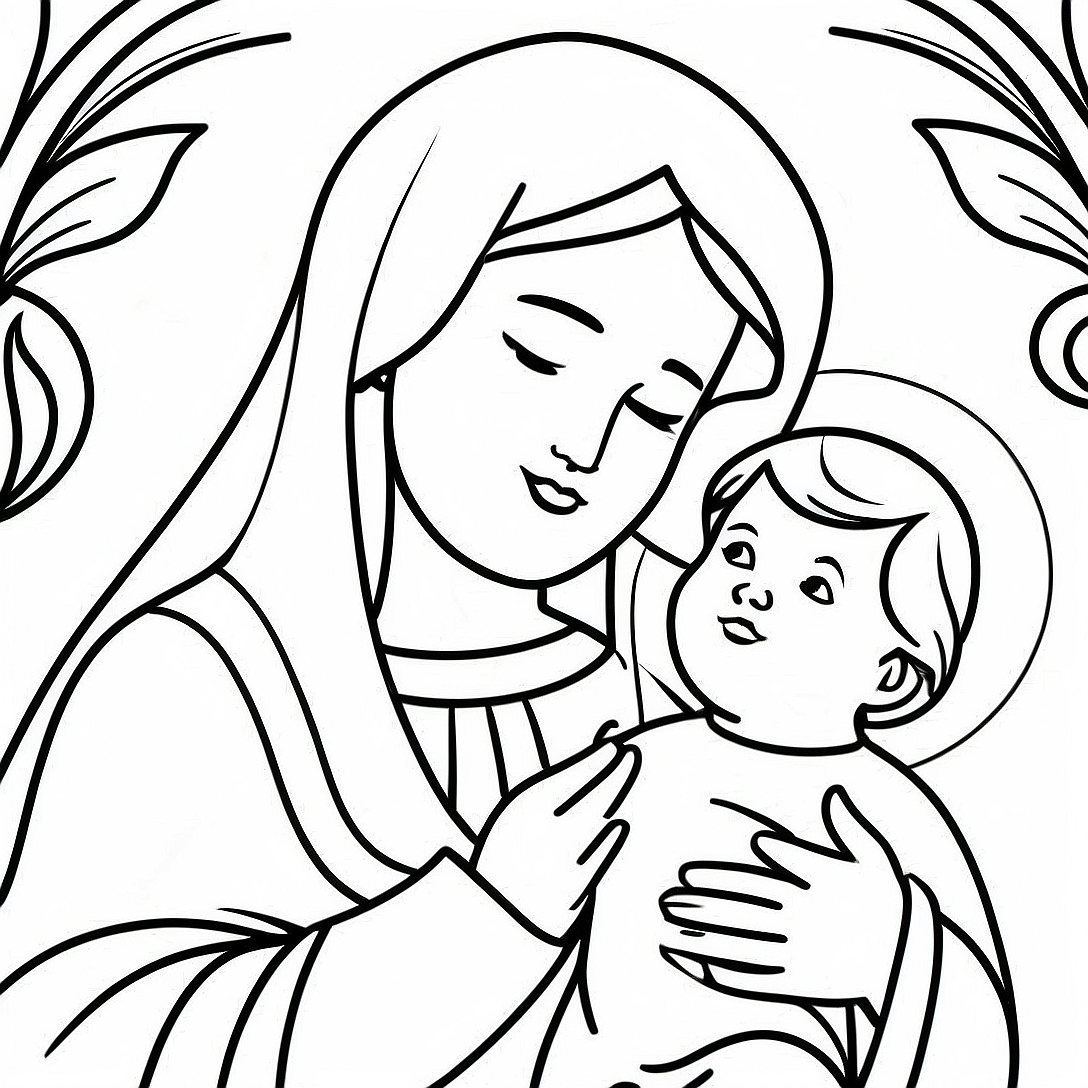 Mary and Baby Jesus Coloring Page | Nativity coloring page