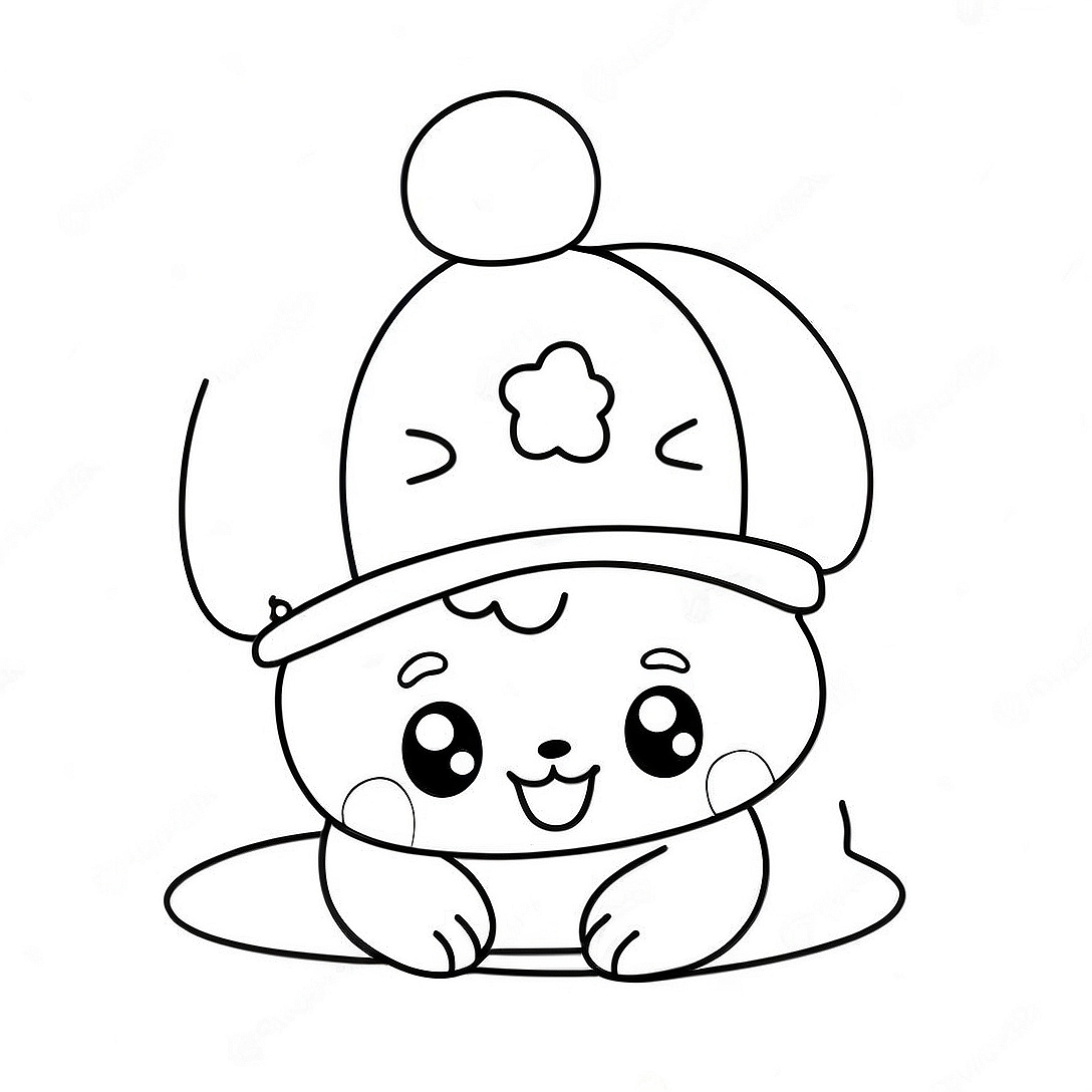 Cute Pompompurin with a Hat Coloring Page | Pompompurin coloring page