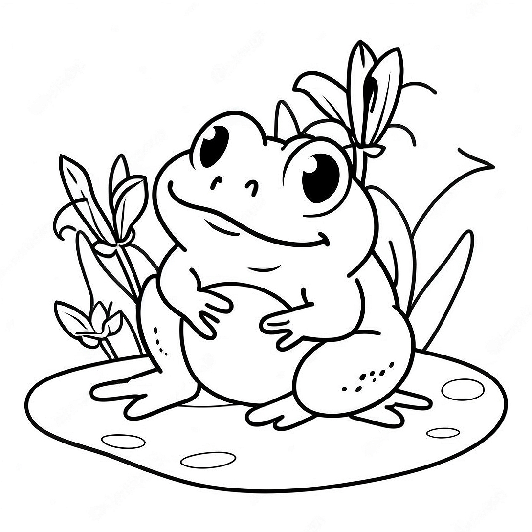 Cute Toad Sitting on a Lily Pad Coloring Page | Toad coloring page