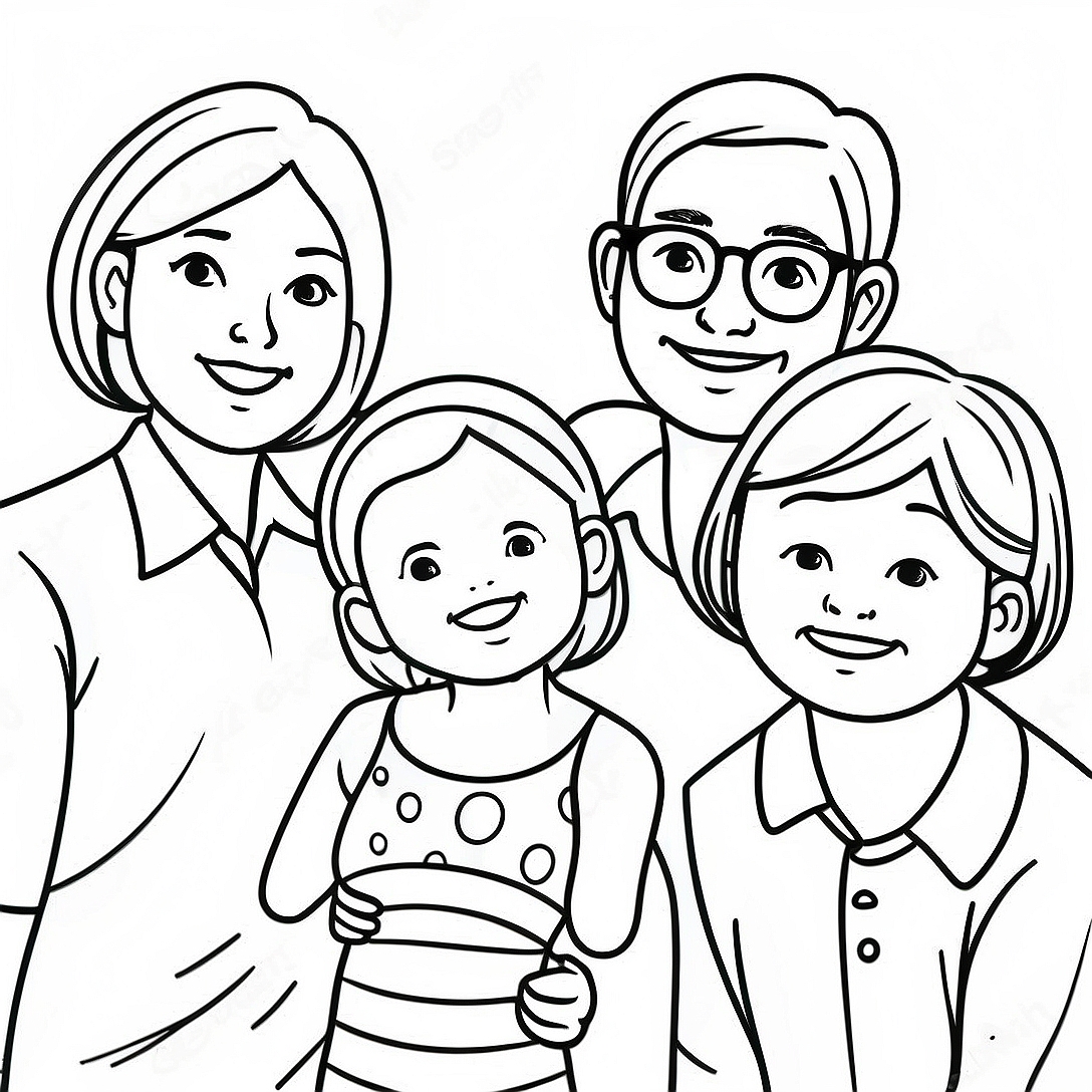 Family of 5 Coloring Pages