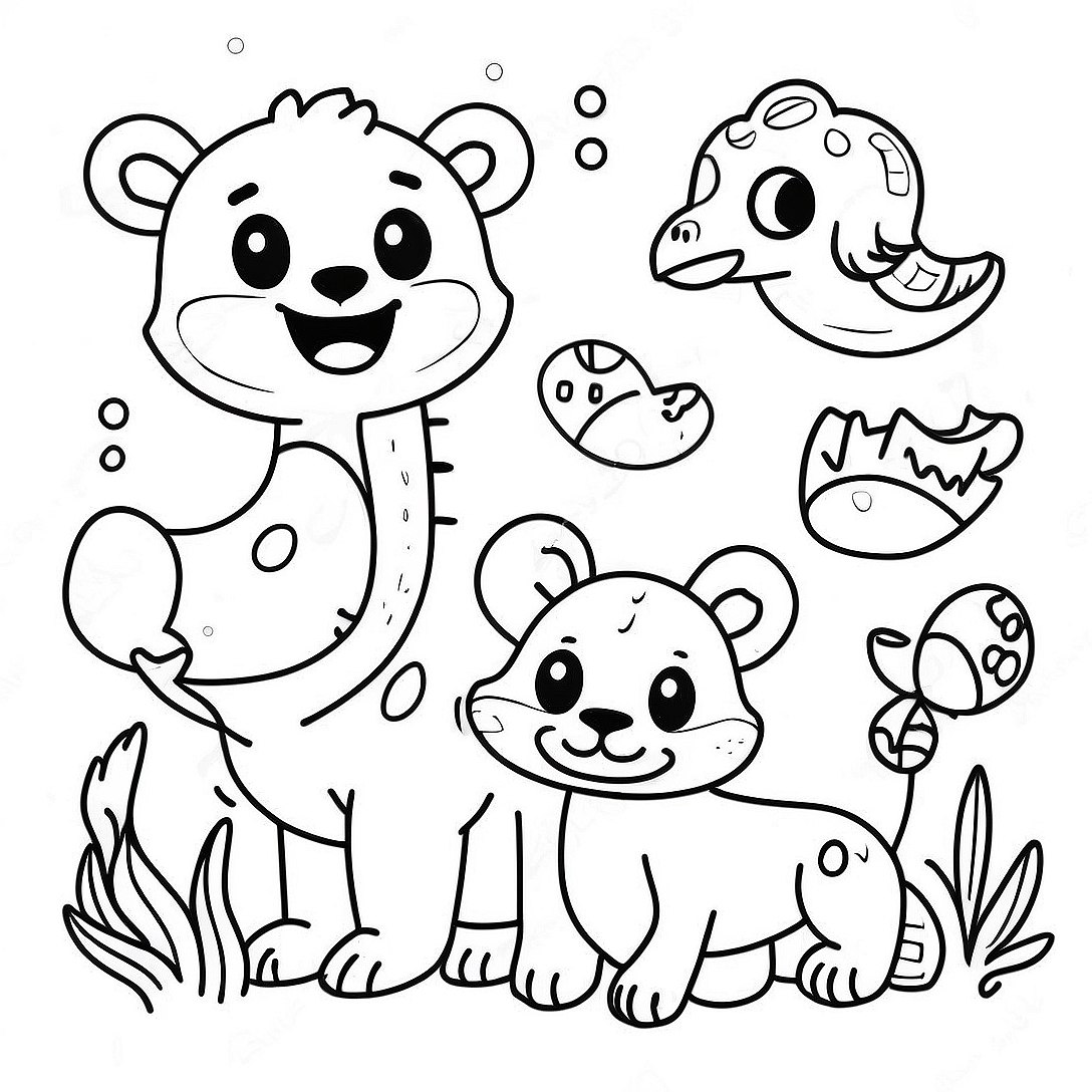 Joyful Animals Coloring Page | Positive coloring page