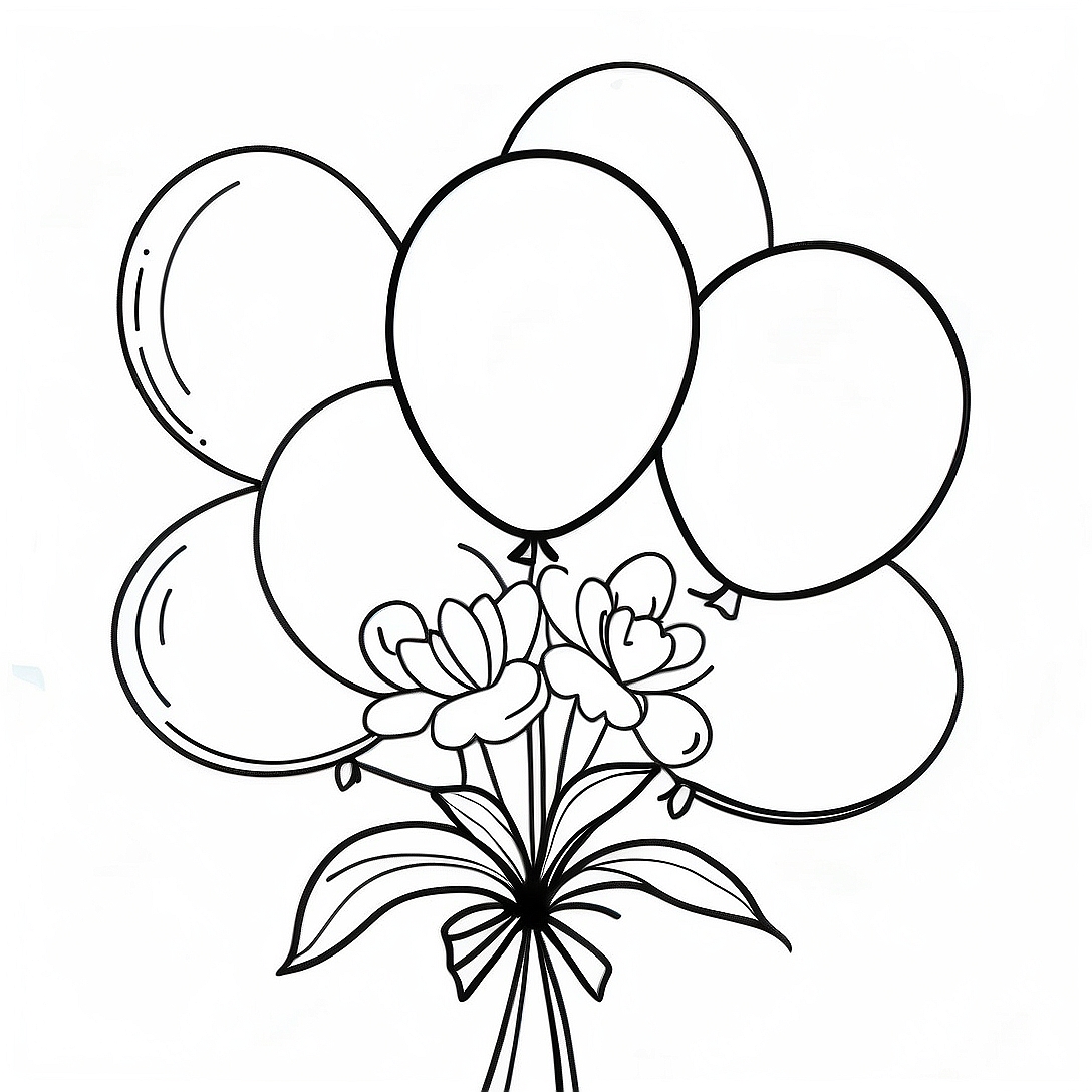 Colorful Balloon Bouquet Coloring Page | Balloon coloring page