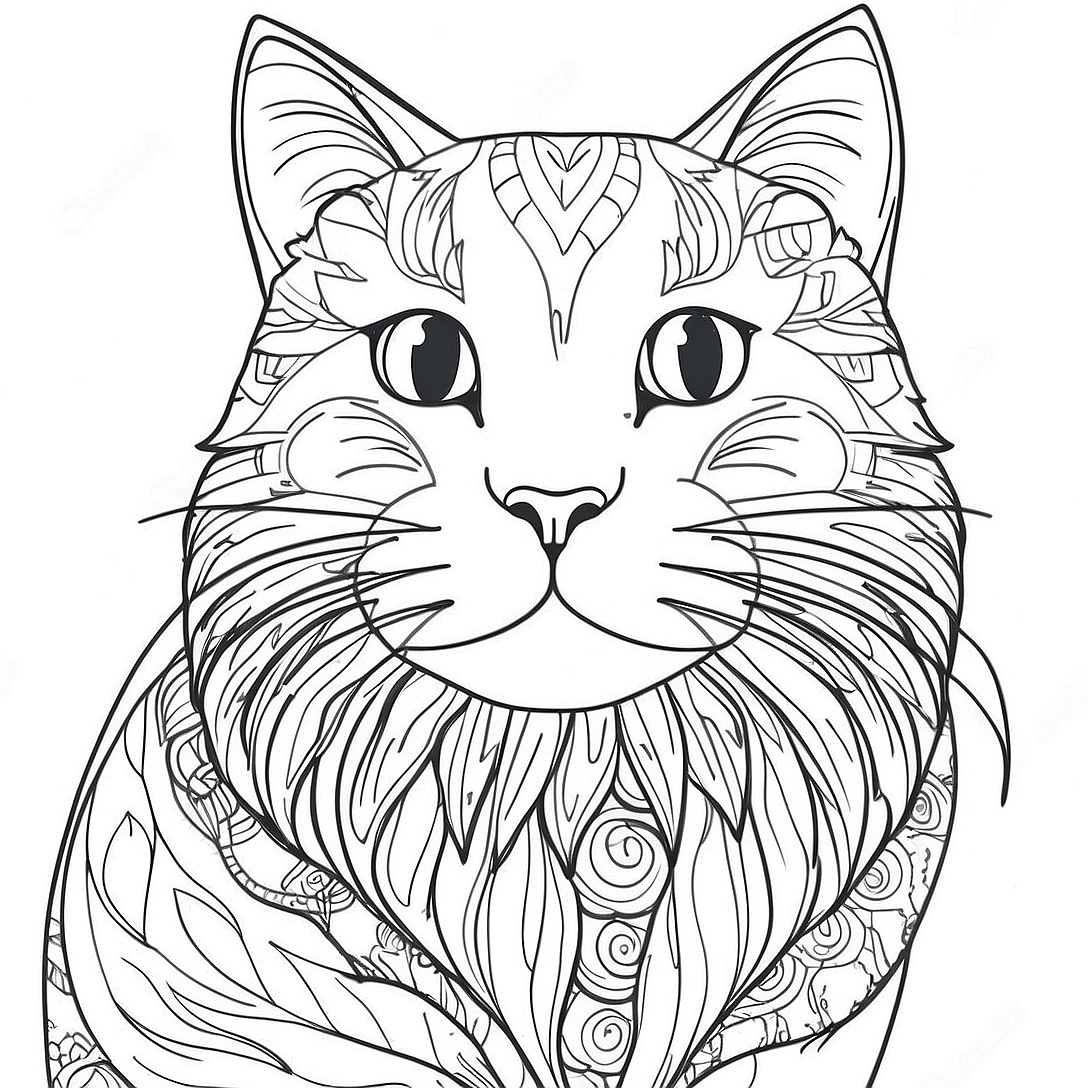 Realistic Cat Portrait Coloring Page | Realistic Cat coloring page