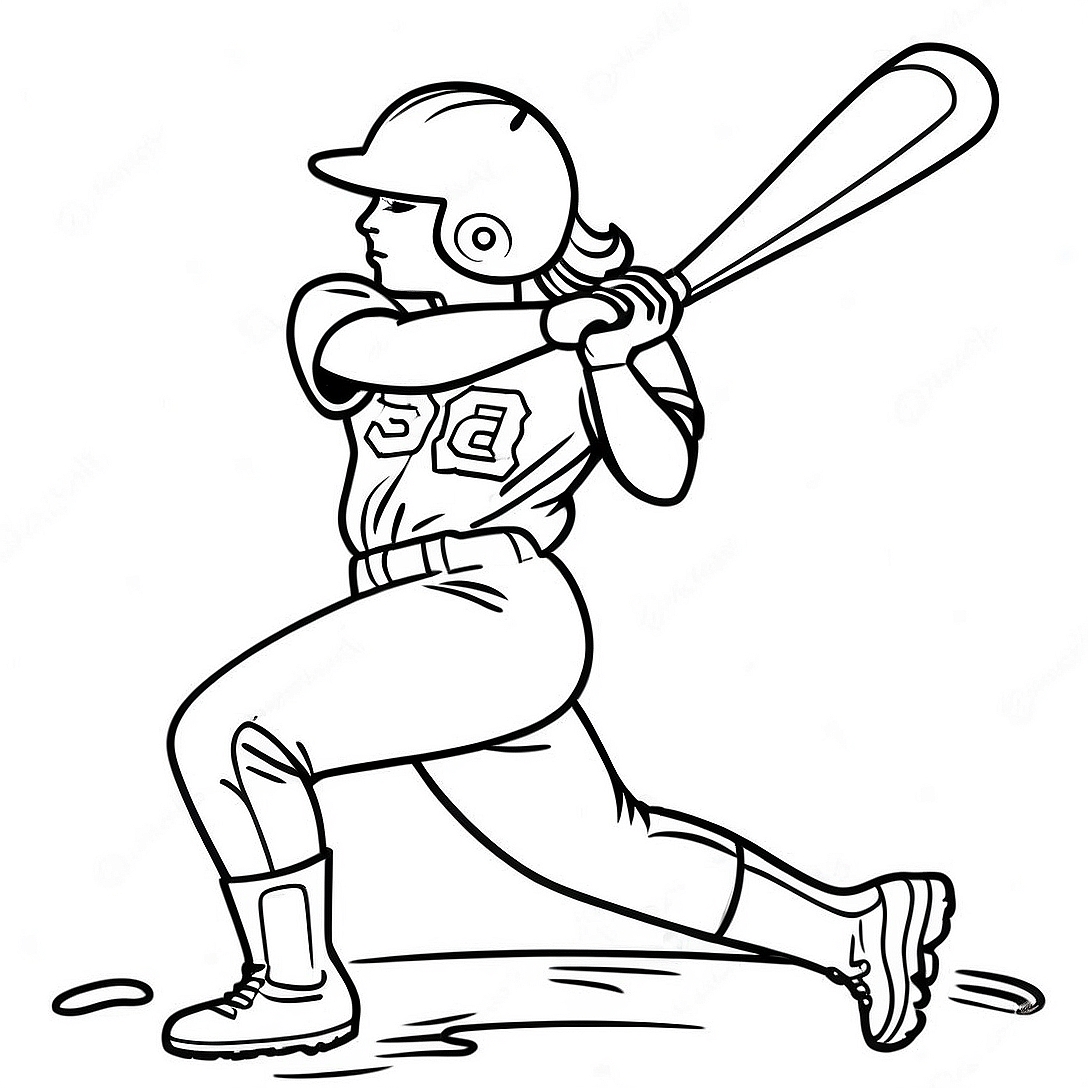 Softball Player Swinging Bat Coloring Page | Softball coloring page