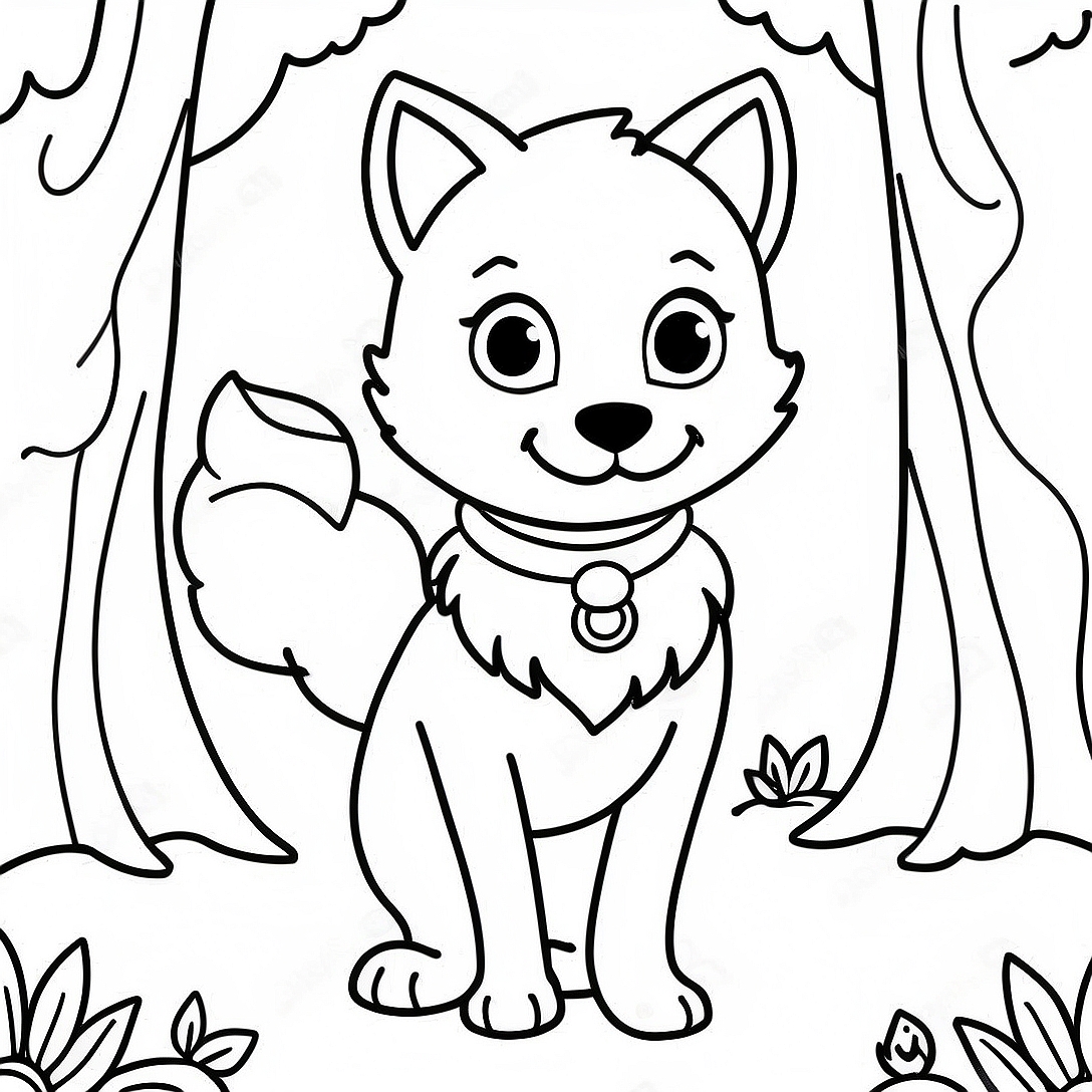 Cute Wolf Anime Girl in Fantasy Forest Coloring Page | Wolf Anime Girl coloring page