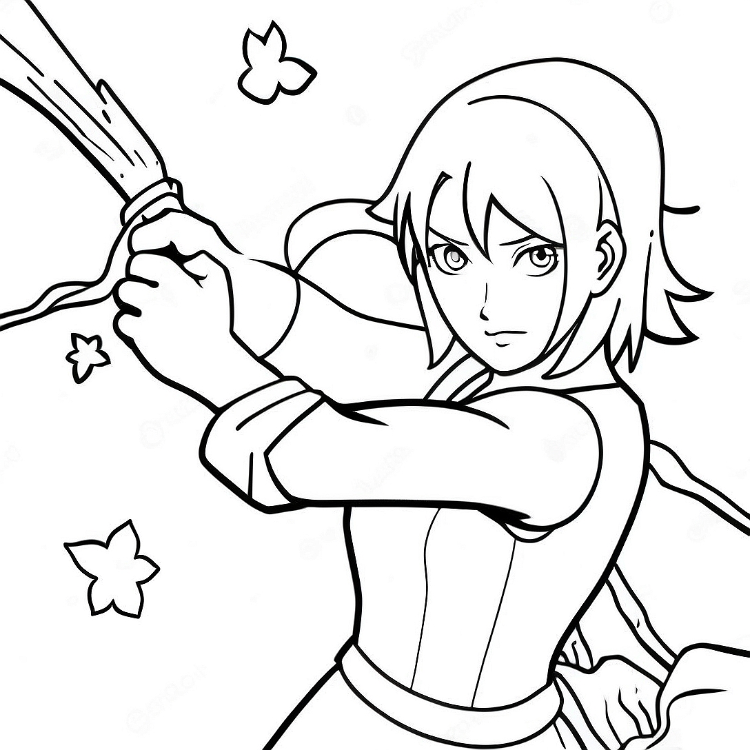 Sakura Haruno in Action Coloring Page | Naruto coloring page