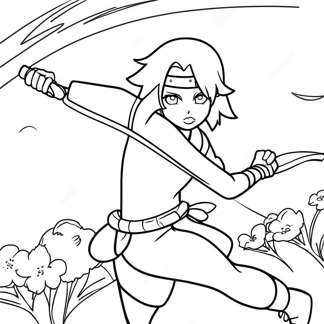 Sakura Haruno in Action Coloring Page | Naruto coloring page