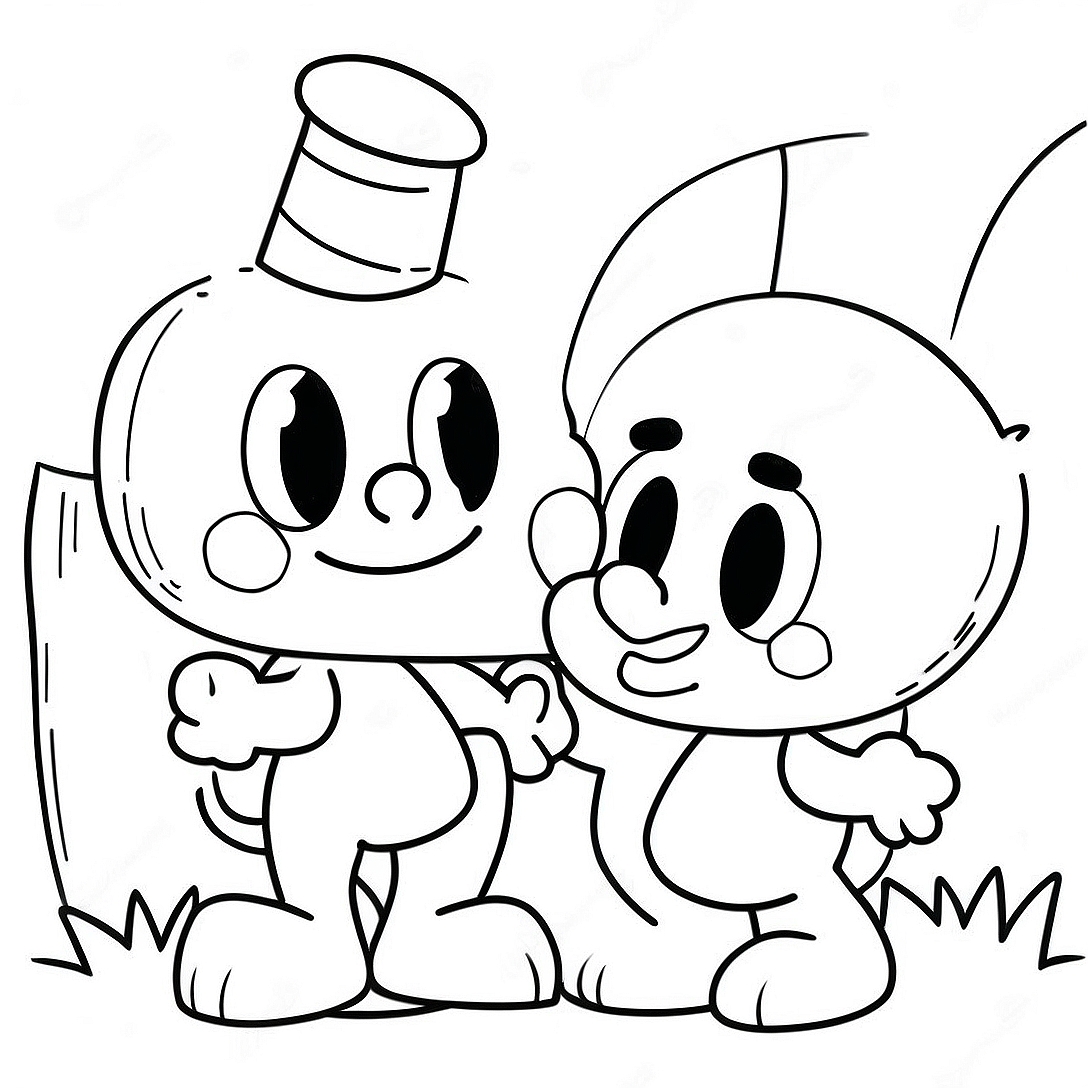 Cuphead and Mugman Adventure Coloring Page | Cuphead coloring page