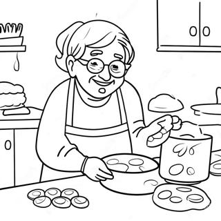 Happy Grandma Baking Cookies Coloring Page | Grandma coloring page
