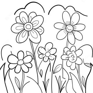 Thick Line Flower Garden Coloring Page | Thick Line coloring page