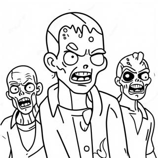 Zombie Characters in Action Coloring Page | Zombies 3 coloring page