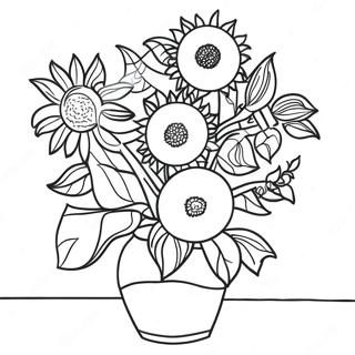 Van Gogh Sunflowers Coloring Page | Van Gogh coloring page