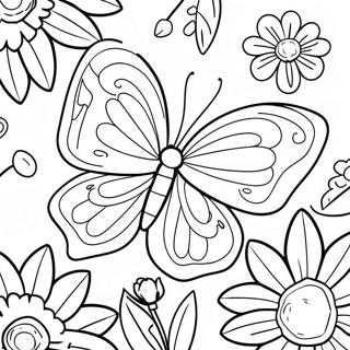Colorful Butterfly Among Flowers Coloring Page | Flower Butterfly coloring page