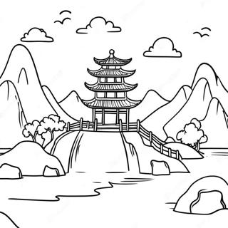 Beautiful Chinese Landscape Coloring Page | Chinese coloring page