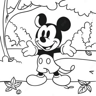 Mickey Mouse in a Colorful Autumn Scene Coloring Page | Fall Disney coloring page