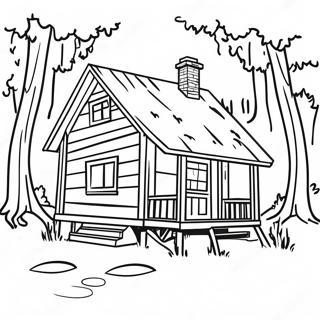Cozy Cabin in the Woods Coloring Page | Cabin coloring page