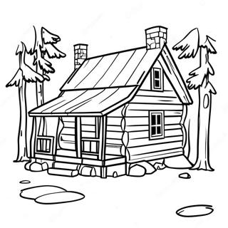 Rustic Log Cabin Coloring Page | Cabin coloring page