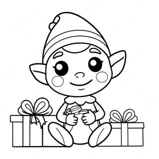 Cute Elf with Presents Coloring Page | Elf coloring page