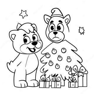Bluey and Bingo Decorating the Christmas Tree Coloring Page | Bluey Christmas coloring page