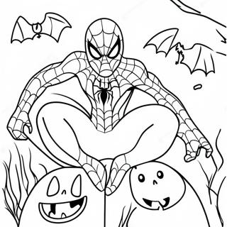 Spooky Spiderman with Pumpkins Coloring Page | Spiderman Halloween coloring page