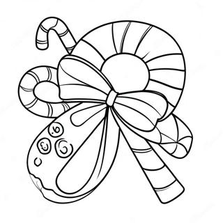 Festive Candy Cane with Bow Coloring Page | Candy Cane coloring page