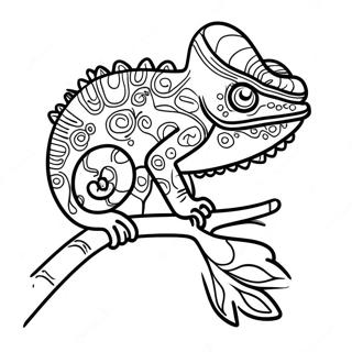 Colorful Chameleon on a Branch Coloring Page | Chameleon coloring page