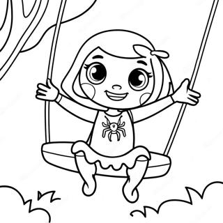 Cute Spider Girl Swinging from a Web Coloring Page | Spider Girl coloring page