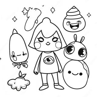 Whimsical Indie Characters Coloring Page | Indie coloring page
