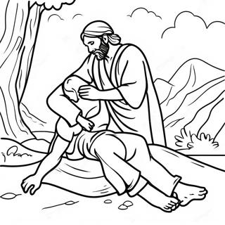 The Good Samaritan Carrying the Wounded Traveler Coloring Page | The Good Samaritan coloring page