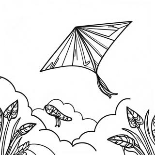 Colorful Kite Flying in the Sky Coloring Page | Kite coloring page