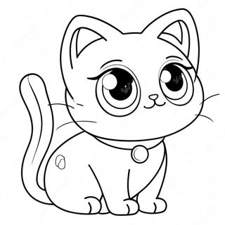 Cute Anime Cat with Big Eyes Coloring Page | Anime Cat coloring page