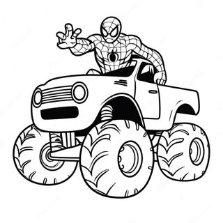 Spiderman Driving a Giant Monster Truck Coloring Page | Spiderman Monster Truck coloring page
