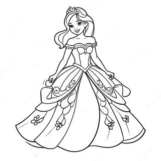 Elegant Princess in a Sparkling Dress Coloring Page | Prince and Princess coloring page