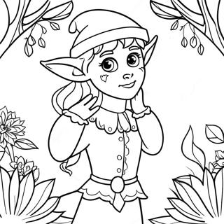 Detailed Elf in Enchanted Forest Coloring Page
