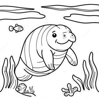 Manatee Swimming in Clear Water Coloring Page | Manatee coloring page