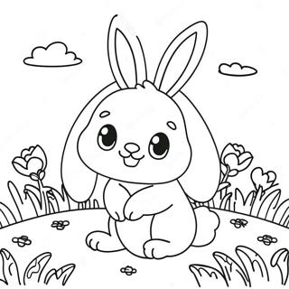Cute Baby Bunny in a Flower Field Coloring Page | Spring Animal coloring page