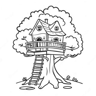 Whimsical Treehouse Coloring Page | Treehouse coloring page