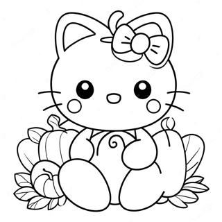 Cute Hello Kitty with Pumpkin Coloring Page | Hello Kitty Thanksgiving coloring page