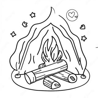 Cozy Campfire Under Starry Sky Coloring Page | Campfire coloring page