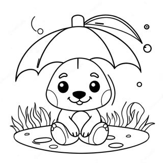 Cute Animal Under Umbrella Coloring Page | Umbrella coloring page