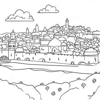 Beautiful Jerusalem Landscape Coloring Page | Israel coloring page