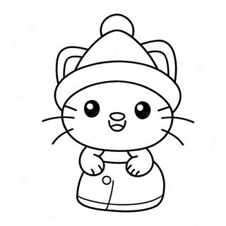 Hello Kitty in a Santa Hat Coloring Page | Sanrio Christmas coloring page