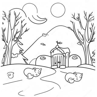 Adorable January Winter Scene Coloring Page | Cute January coloring page