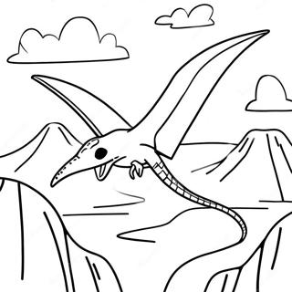 Pterodactyl Flying Above a Volcano Coloring Page | Pterodactyl coloring page