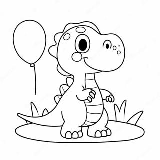 Cute Birthday Dinosaur with Balloon Coloring Page | Happy Birthday Dinosaur coloring page